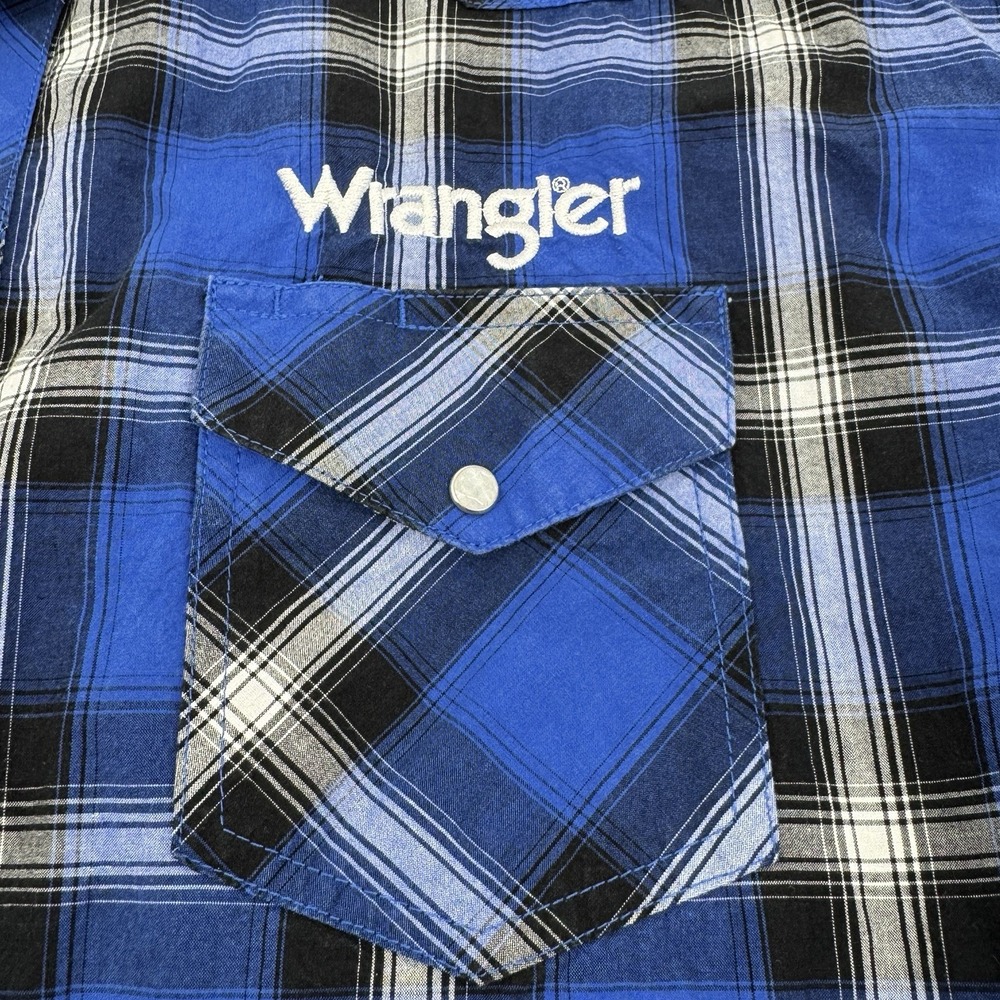Wrangler Plaid Western Pearl Snap Shirt XXL Blue Y2K Cowboy Rodeo Workwear - Picture 8 of 9